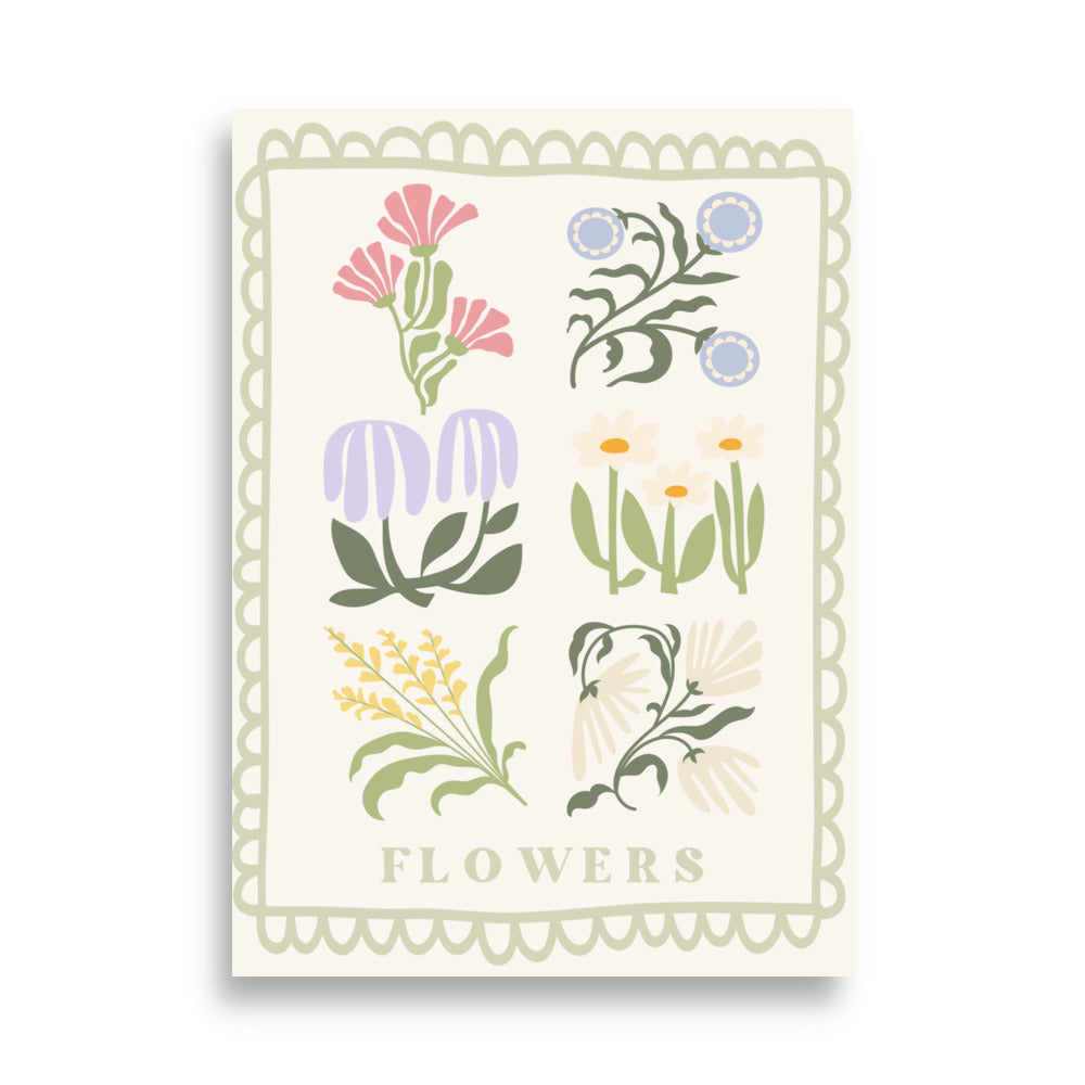 Retro Pastel Flowers Poster