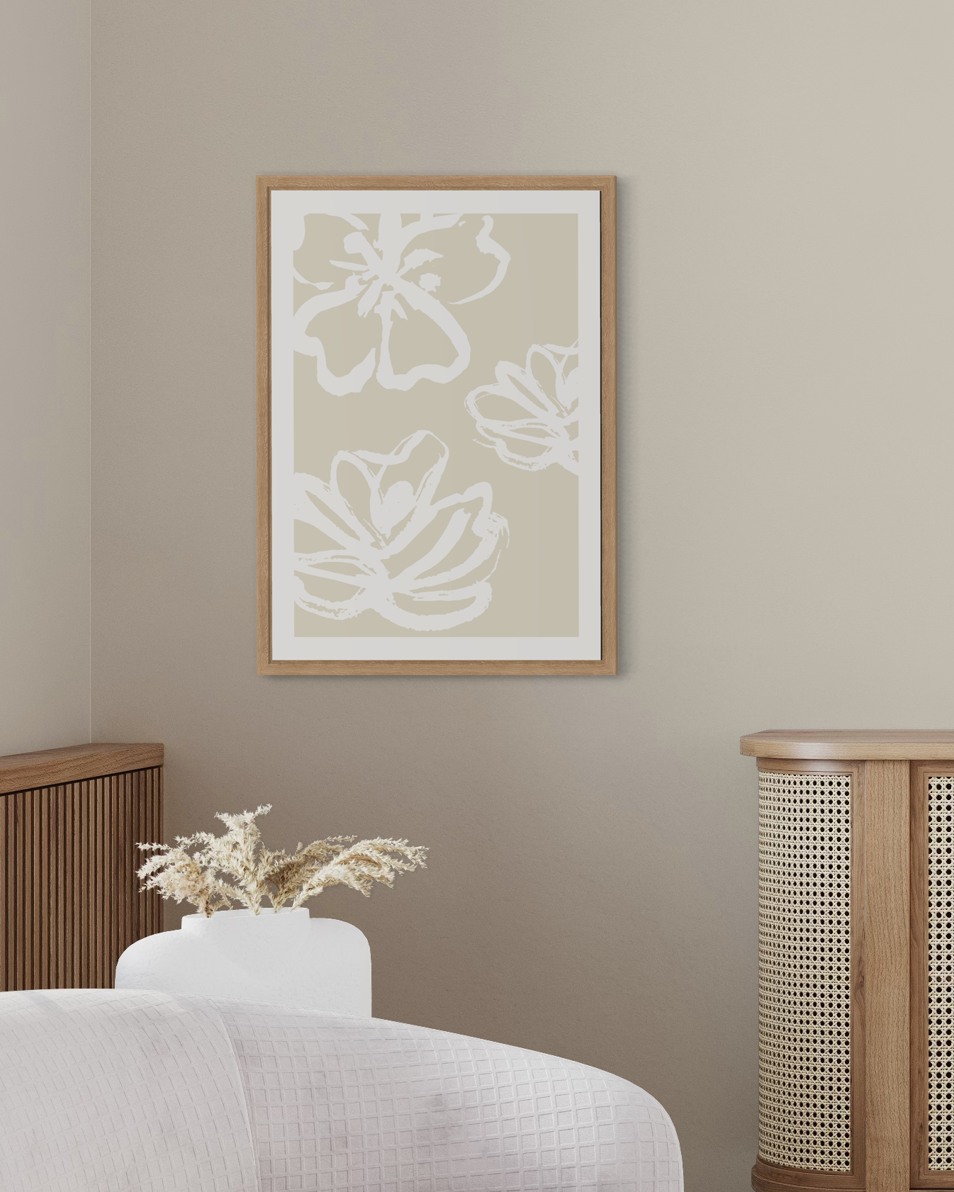 White Minimalist Flowers Poster