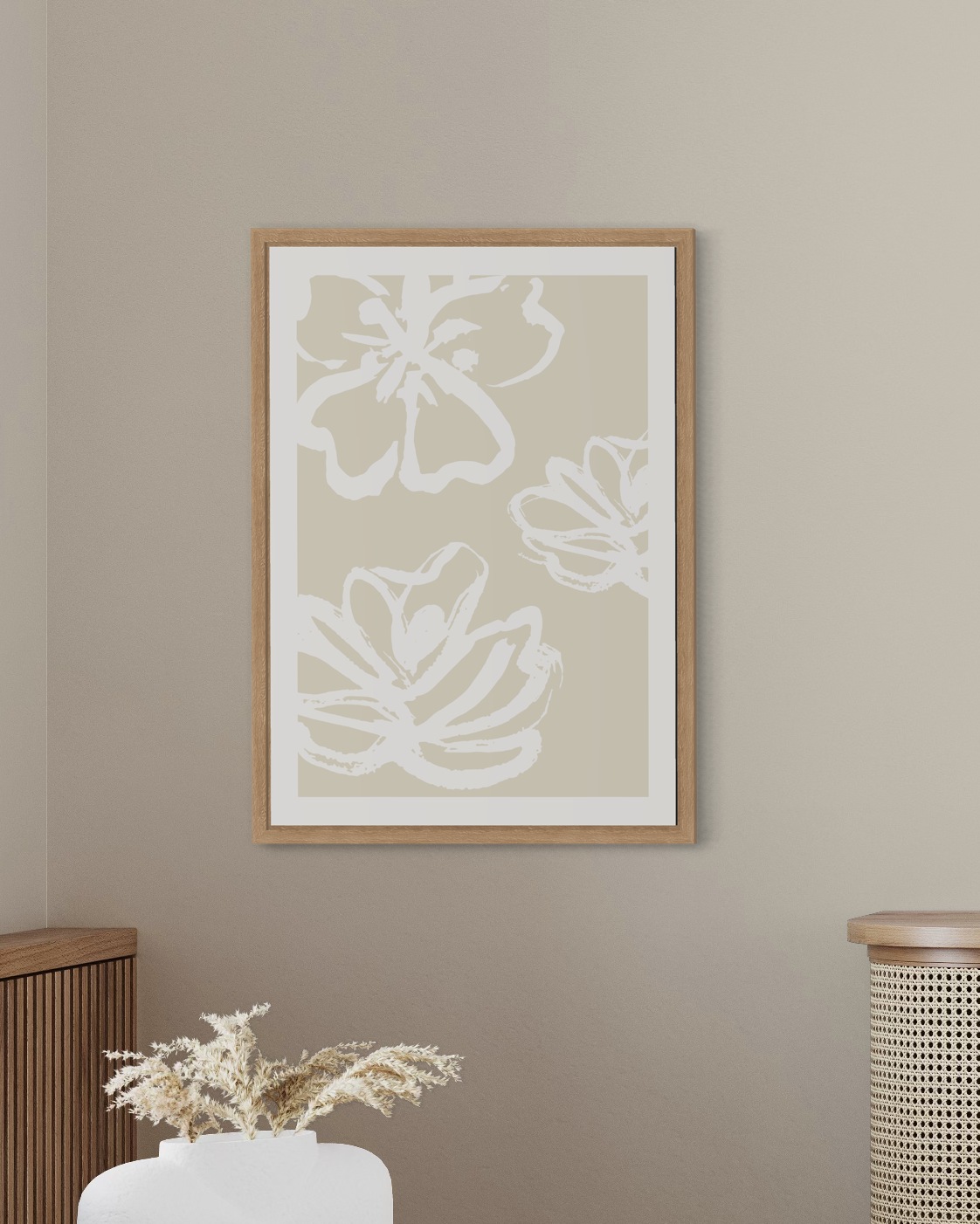 White Minimalist Flowers Poster