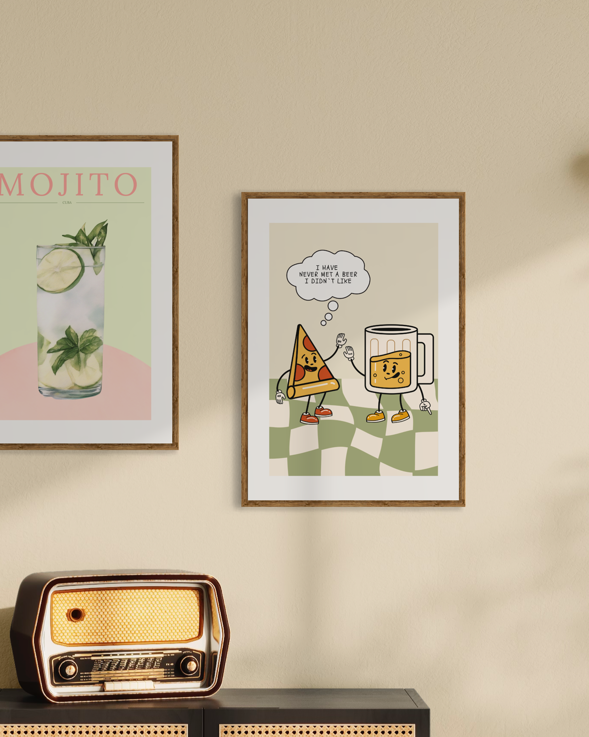 Retro Pizza & Beer Poster