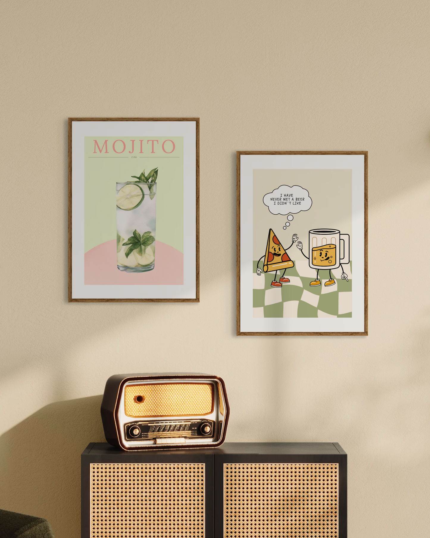 Retro Pizza & Beer Poster