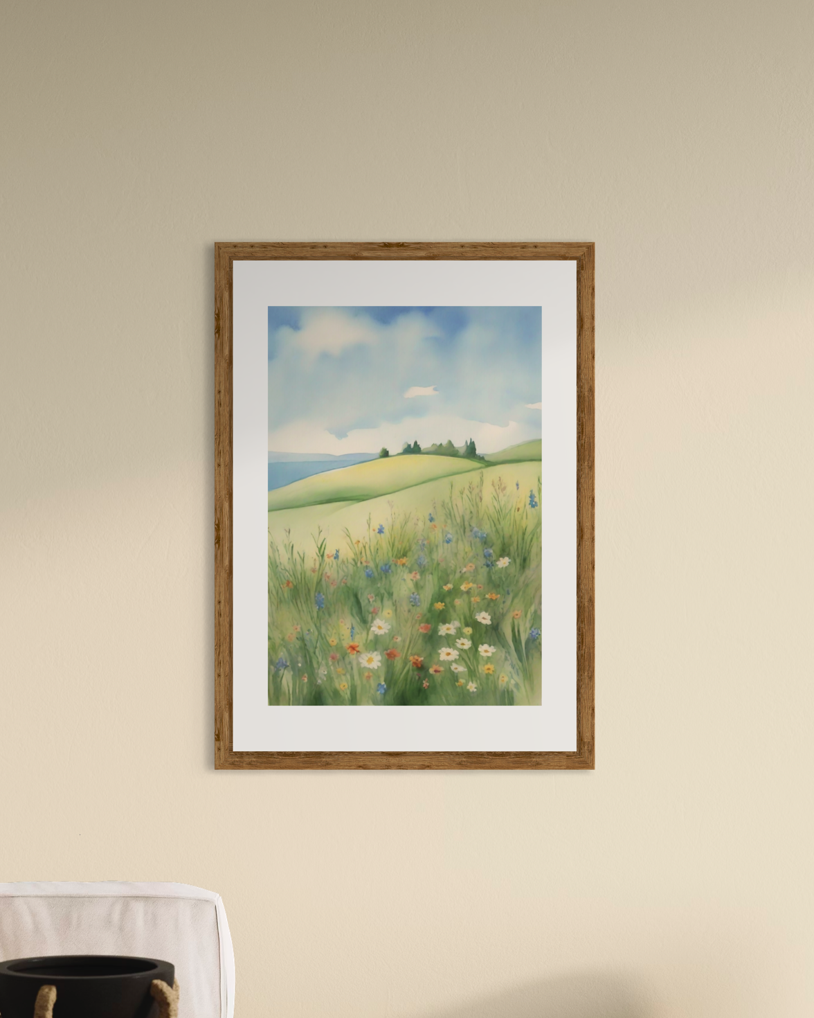 Landscape With Hills & Flowers Poster