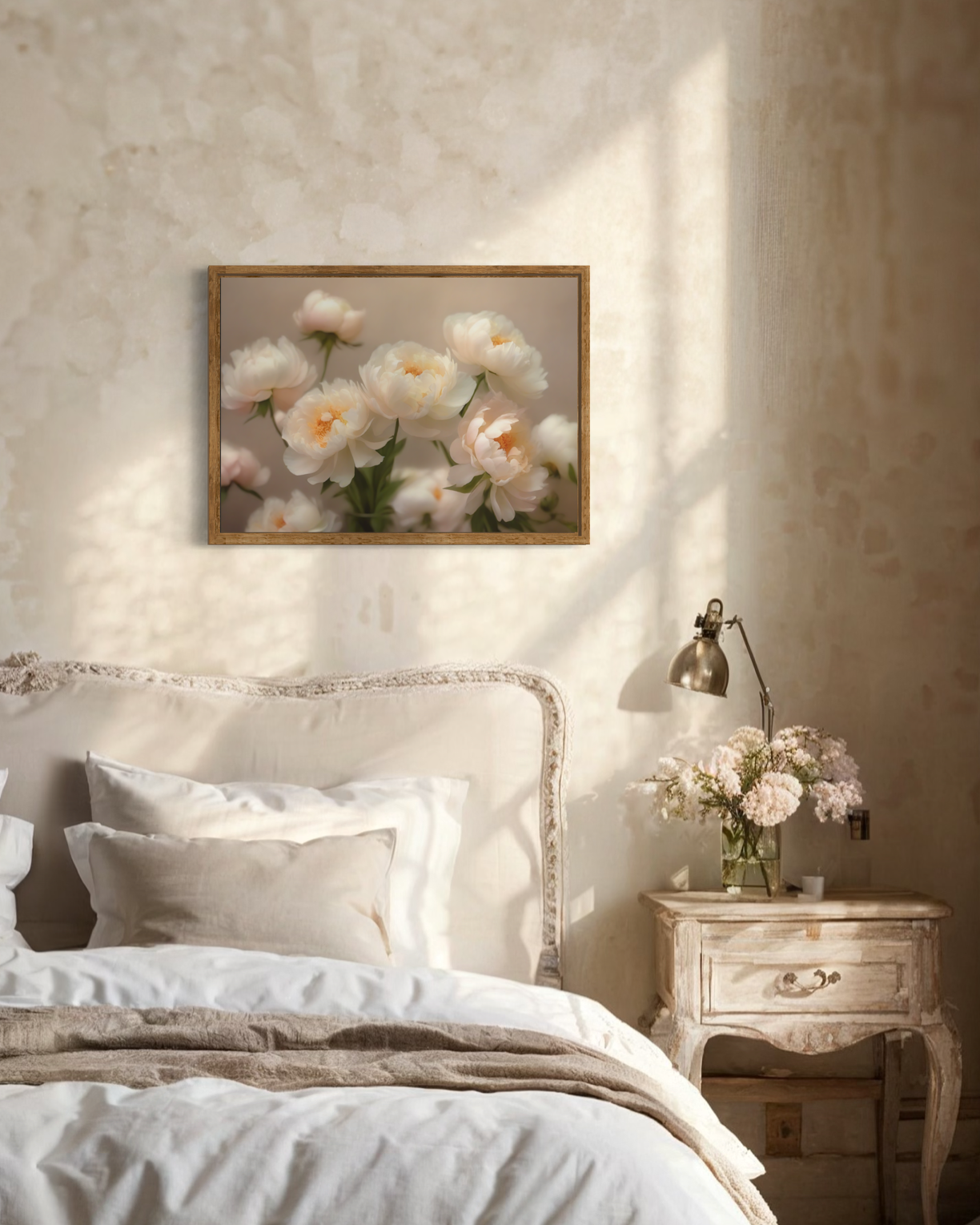White And Soft Pink Peonies Poster